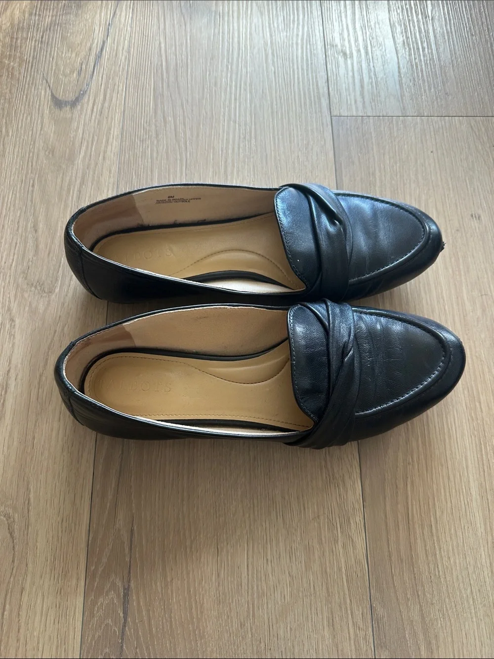 Talbots Black Leather Twisted-Vamp Loafers